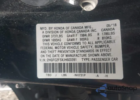 2018 Honda Civic Lx z USA, uszkodzony, nr VIN 2HGFC2F5XJH603391